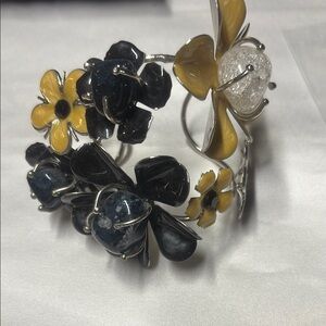 Silver and Yellow Floral Bracelet with Dimensional Design
